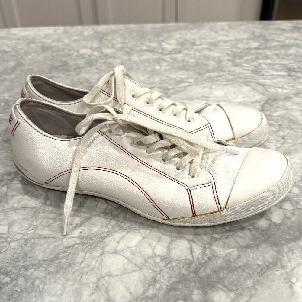 Converse Leather Chuck Taylor All Star Womens 7.5 Ivory Red Sneakers Yellowing - Picture 3 of 8